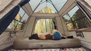 Best tent ⭐ perfect car connected tent camping alone at pine forest [upl. by Milburr]