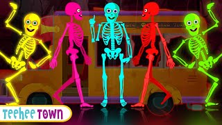 Wheels On The Bus With Five Skeletons  Spooky Scary Skeletons Songs By Teehee Town [upl. by Opal334]