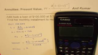 Find Monthly installment for loan Present Value Annuity Example [upl. by Floss]