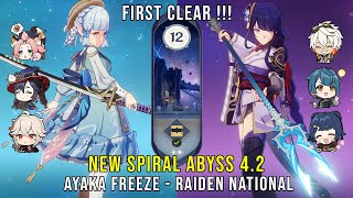 C0 Ayaka Freeze and C0 Raiden National  NEW Genshin Impact Abyss 42  Floor 12 9 Stars [upl. by Koziel142]