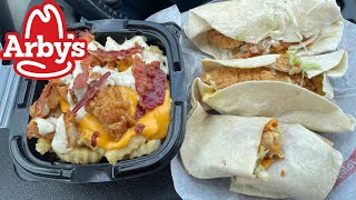 Arby’s Chicken Bacon Ranch Loaded Fries and Honey Mustard Ranch amp BBQ Chicken Wrap Review [upl. by Kcirdnekal]