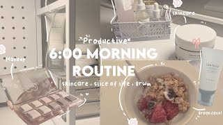 6AM Morning routine  ⋆౨ৎ˚⟡˖ ࣪ 🎐  Skincare  productive morning routine  slice of life [upl. by Arsi]