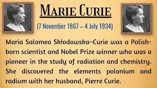 Essay on Marie Curie in English Marie Curie Biography Paragraph on Marie Curie Marie Curie Facts [upl. by Eelah327]