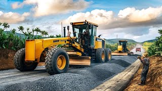 Heavy yellow massive graders are working on a new rural road construction project [upl. by Basset487]