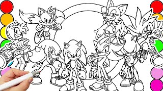 Sonic Team Coloring Pages Sonic The Hedgehog Teils  Shadow Amy Rose Knuckles draw [upl. by Eymaj]