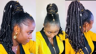 HOW TO HIGH PONYTAIL WITH FAUX LOCS CROCHET BRAIDS ON 4C HAIR NO CORNROW [upl. by Lekcim]