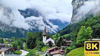 8K  Switzerland  A Paradise  LAUTERBRUNNEN village and valley  8K UHD Video [upl. by Bonucci423]