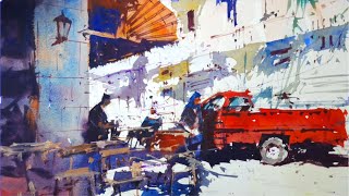 Advanced Watercolor Demo  Street Corner Café Alexandria Egypt [upl. by Ellehcyt]