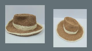 Auntie Nats Crochet  Rafia Yarn Fedora Hat  Part 12 [upl. by Alysia]