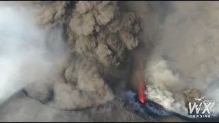 La Palma Volcano eruption insane drone video of lava fountain jet huge ash cloud 4k [upl. by Adirf758]