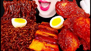 ASMR Black Bean Noodles Fried Chicken Egg 짜파게티 양념 치킨 닭다리 먹방 EATING SOUNDS [upl. by Alic]