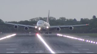 Airbus A380 crosswind landing at Gatwick airport Emirates airline [upl. by Nort130]