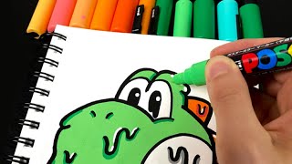 Drawing Yoshi with Posca Markers Drip Effect Shorts [upl. by Amy]