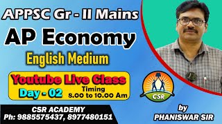 APPSC GROUP  2 INDIAN ECONOMY  AP ECONOMY ENGLISH MEDIUM CLASSA DAY 2  BY PHANISWAR SIR [upl. by Constance471]