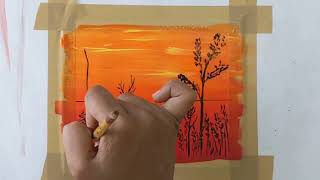 Acrylic Painting forbeginners sunset artist painting simplelandscape [upl. by Gunas]