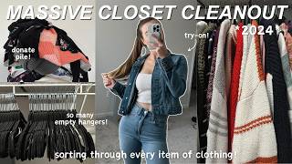 MASSIVE CLOSET CLEANOUT 2024 decluttering donating  trying on EVERY item in my maybe pile [upl. by Clarey]