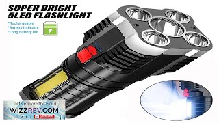 5LED High Power Led Flashlights Rechargeable Camping Spotlight with Side Light 3 Review [upl. by Fransen]