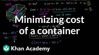 Optimization cost of materials  Applications of derivatives  AP Calculus AB  Khan Academy [upl. by Ayeki]