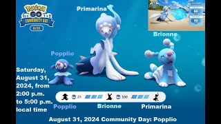 August 2024 Community Day Popplio Popplio brionne  Primarina hydrocanon pokemongo [upl. by Alekram]