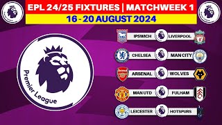 ENGLISH PREMIER LEAGUE FIXTURES MATCHWEEK 1  MAN UNITED VS FULHAM  CHELSEA VS MAN CITY [upl. by Ybhsa]