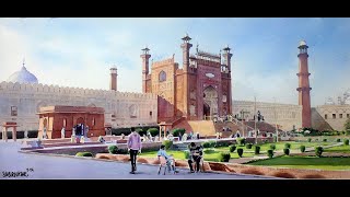 Watercolor Badshahi mosque Lahore by Sabir Nazar [upl. by Anima]