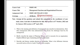 IGNOU MMPC001 Solved Assignment July 2023 Jan 2024 FREE PDF  IGNOU MBA  Management Functions [upl. by Garett]