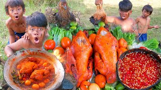 Survival in the rainforest  chicken eggs cooking delicious eating with fruit [upl. by Mcwherter]