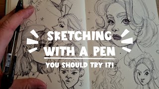 Black ballpoint pen sketching Filling my first sketchbook [upl. by Johnson]