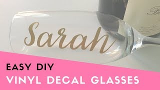 QUICK TUTORIAL Apply Vinyl Decals to Champagne Glasses Bachelorette Party DIY Bridesmaid Gift [upl. by Imoyik398]