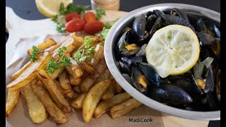 MOULES MARINIERE ET FRITES FRAÎCHES😋 Recette Rapide et Facile🍟 [upl. by Okihsoy100]