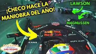 El Doble Sobrepaso de Checo Pérez a Lawson y Magnussen  Las Vegas 2024  Todas Las Cámaras [upl. by Nwahsear]