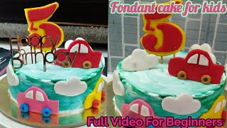 Kids Special Fondant Cake Recipe  Semi fondant Cake for kids fondant Car theme cake Tutorial [upl. by Yaeger]