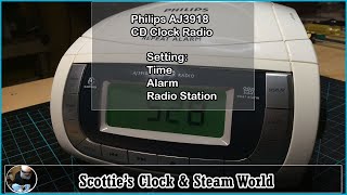 Philips AJ3915 CD clock radio setting up time  alarm  radio station ScottiesClockWorld [upl. by Christensen]