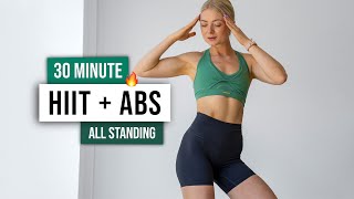 30 MIN INTENSE CARDIO HIIT  ABS Workout  ALL STANDING  No Equipment Full Body Home Workout [upl. by Pyotr]