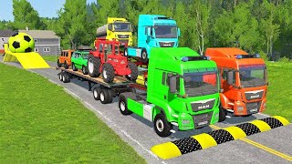 TRANSPORTING PIXAR CARS amp FRUITS WITH COLORED amp JOHN DEERE vs CLAAS vs TRACTORS  BeamNGdrive 962 [upl. by Parhe]