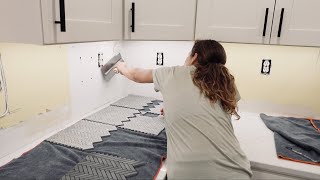 Herringbone Mosaic Tile Backsplash Install DIY TIPS AND TRICKS [upl. by Iasi]