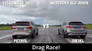 2023 Volvo XC60 T6 Recharge 350hp vs 2023 Mercedes GLC 300de 333hp  Drag Race  4K [upl. by Mcculloch417]