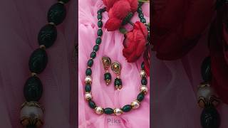 Green Beaded Jewelry Set 💚🤍 diy handmade jewellery earrings navratrispecial pikscreations [upl. by Nagn]