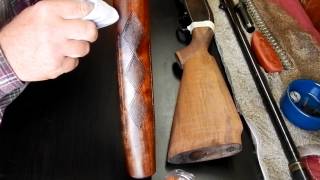 Refinishing A Gun Stock Using Boiled Linseed Oil  Winchester Model 50 Shotgun [upl. by Notsur]