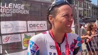 Challenge Geraardsbergen 2023 winner finishline interview Margie Santimaria [upl. by Noyek]