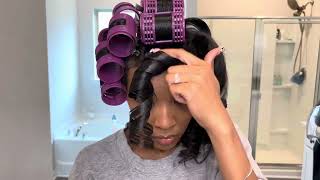 HOW TO STRAIGHTEN NATURAL HAIR WITHOUT HEAT DAMAGE  MAGNETIC ROLLER SET ON NATURAL HAIR [upl. by Lyndel940]