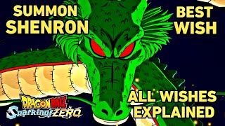 Dragon Ball Sparking Zero Summon Shenron All Wishes Explained and Best Wish [upl. by Ahsinam]