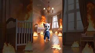 Dad Cat save his son from fire 🔥 🙀 cat catsoftiktok shortsfeed trendingshorts viralshorts [upl. by Wellesley]