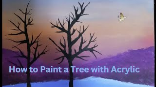 How to Paint Tree with Fan Brush  Step By Step Acrylic Painting  Sunset Painting in Canvas [upl. by Nashom593]