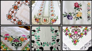 latest stylish cross stitches hand embroidery table cloth patterns [upl. by Bolte]