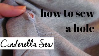 How to sew a hole  How to stitch a hole in clothes  Hand sew up a hole in pants shirt leggings [upl. by Odlopoel]