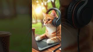 Cat Listening to Music on Laptop using headset amazing cat animation cat catlover [upl. by Squier]