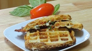 Toasted Tomato amp Basil Wafflewiches Recipe in Waffle Maker by Bhavna [upl. by Natsirk]