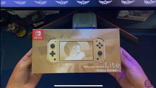 Unboxing Nintendo switch lite Hyrule Edition Zelda [upl. by Elocel418]