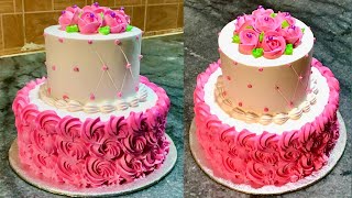 Pineapple Fresh Cream Cake 3KG Double Story Cake Pink Decoration By Zia Food Secrets [upl. by Doti524]